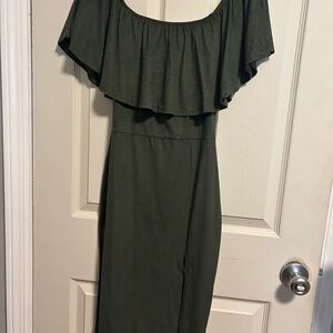 Elegant Olive Green Off-Shoulder Dress